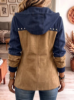 Women's Studded Hooded Jacket - Western Colorblock Zip-Up Utility Coat