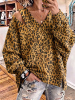Retro Leopard Pattern Art Print Casual Stylish V Collar Long Sleeve Sweatshirt