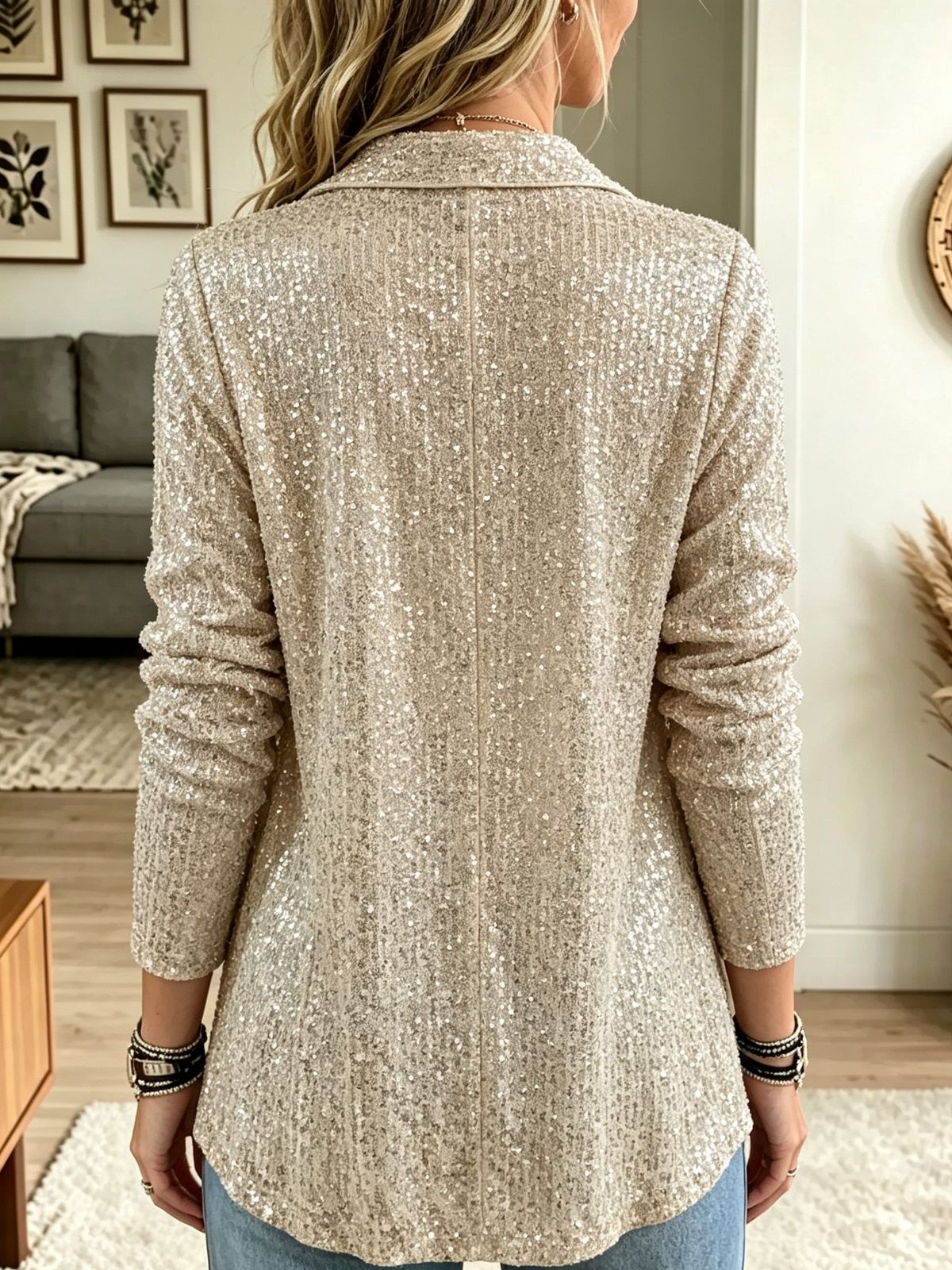 Women's Sequin Open-Front Blazer Cardigan