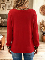 Women's Leopard Bow Holiday Ornament Graphic Waffle Top