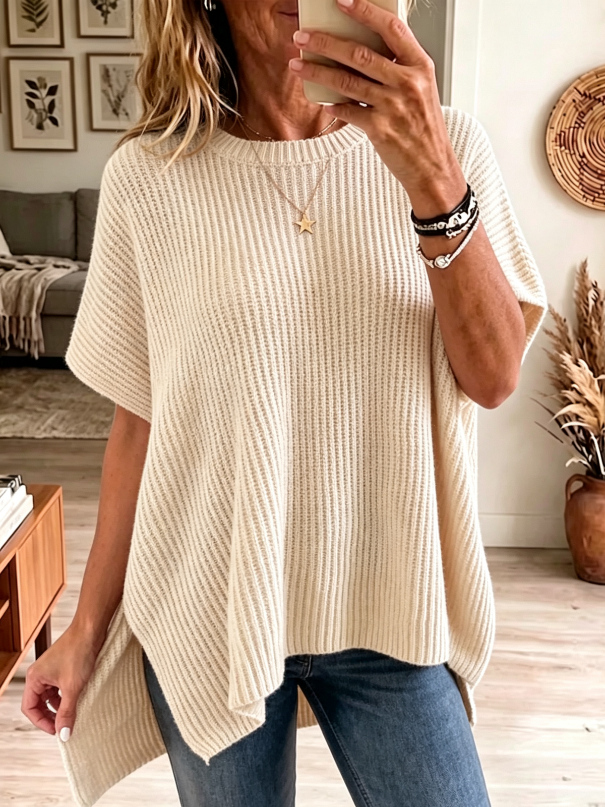Women's High-Low Ribbed Knit Top