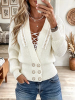 omen's Lace-Up V-Neck Cardigan