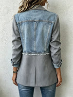 Retro Long Sleeve Lapel Casual Stylish Denim Patchwork Suit Coat