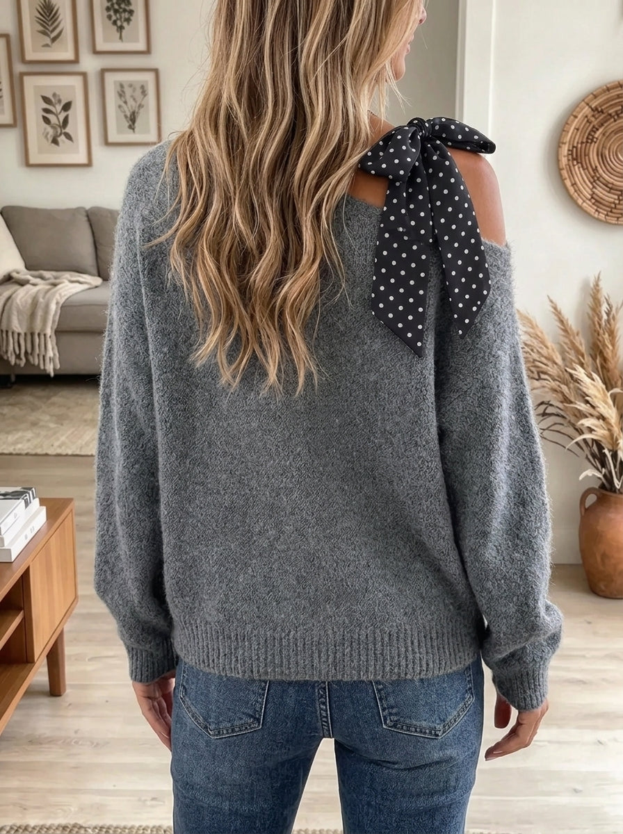 Women's Polka Dot Bow Off-the-Shoulder Sweater