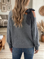 Women's Polka Dot Bow Off-the-Shoulder Sweater