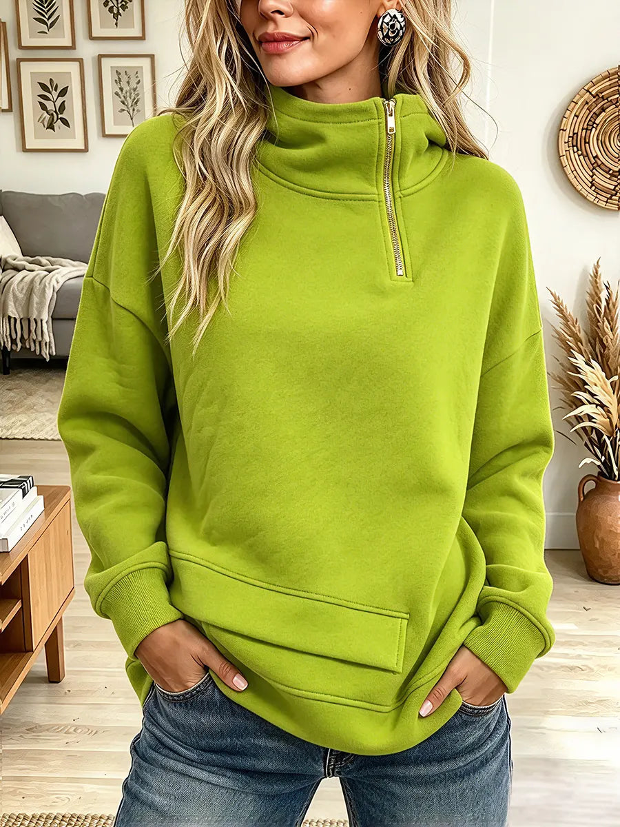Vintage Elegant Irregular Patchwork Contrasting Metal Zipper Sweatshirt
