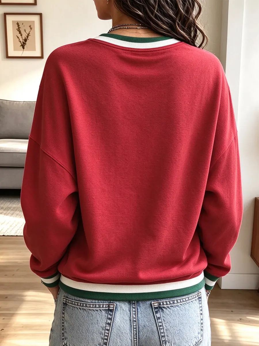 Vintage Christmas Tree Pattern Art Casual Stylish Long Sleeve Sweatshirt