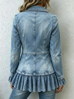 Women's Lace Hem Peplum Denim Blazer