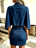 Women’s Elegant 3d Flower Decorated Cape Denim Top