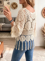 Vintage Elegant Tassel Crochet Openwork Shirt