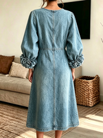 Women's 3D Rose Cuff Denim Midi Dress