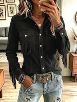 Retro Western Fringe Art Casual Stylish Long Sleeve Suede Coat