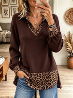 Women's Leopard Print Collar Pullover Top