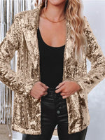Retro Shiny Sequins Loose Casual Stylish Long Sleeve Coat