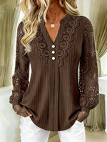 Retro Elegant Lace Patchwork Art Casual Stylish Long Sleeve Shirt