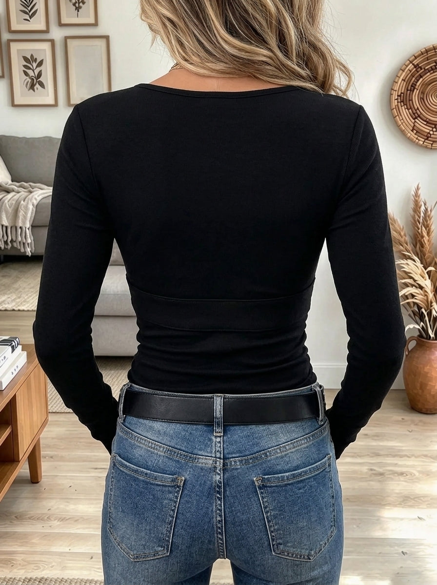 Women's Grommet Lace-Up Ribbed Top