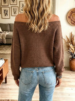Women's Off-the-Shoulder Leopard Bow Chunky Knit Sweater