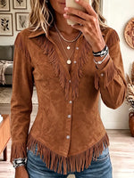 Vintage Elegant Tassel Suede Shirt