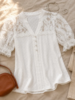 Women's Lace Patchwork Swiss Dot Blouse