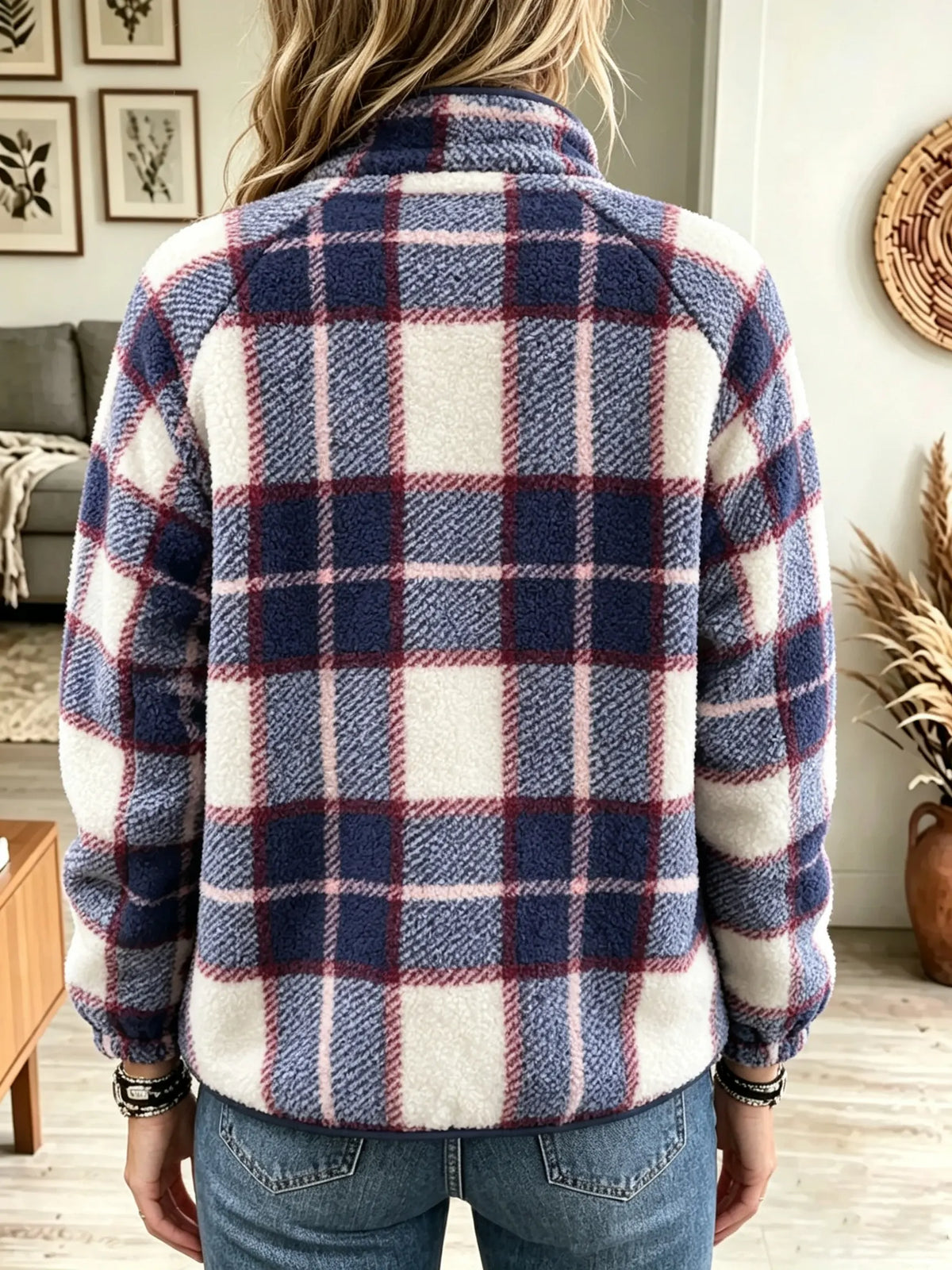 Women's Plaid Button-Front Fleece Jacket