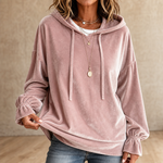 Women's Ruffle Cuff Velvet Relaxed Hoodie