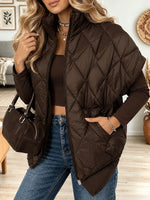 Women's Warm Diamond Pattern Sleeveless Mid Length Stand Collar Vest Coat