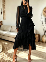 Retro Elegant Ruffle Art Casual Stylish Long Sleeve Midi Dress