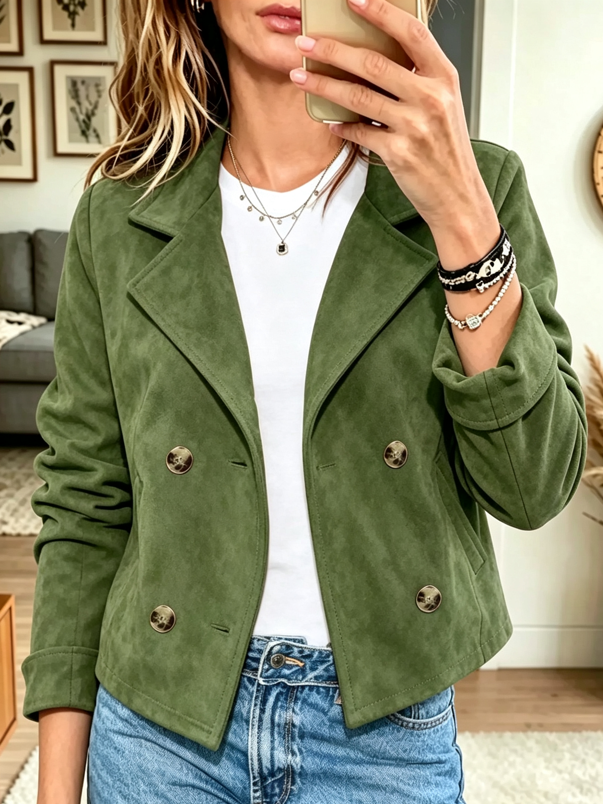 Women's Double-Breasted Suede Cropped Jacket