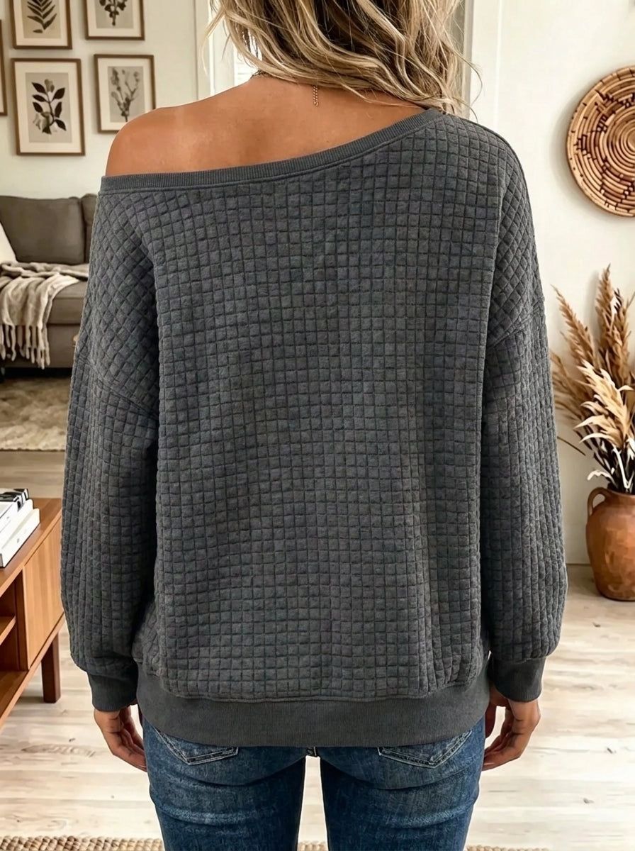 Women's Off-the-Shoulder Quilted Kangaroo Pocket Sweatshirt