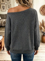 Women's Off-the-Shoulder Quilted Kangaroo Pocket Sweatshirt