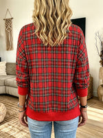 Women Christmas Plaid Glitter Letter Side‑Slit Long Sleeve Sweatshirt
