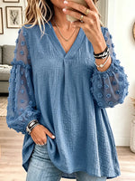 Vintage Elegant Cotton And Linen Patchwork Embroidered Sheer Shirt
