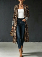 Women's Leopard Stripe Patchwork Long Cardigan