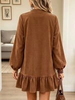 Women's Half-Zip Ring Pull Suede Babydoll Dress
