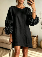 Women's 3D Floral Sleeve Linen Shift Dress