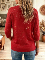 Women's Glitter Merry Christmas Cross V-Neck Sweater