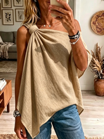 Women's One-Shoulder Knotted Asymmetrical Linen Top
