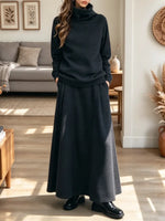 Vintage Chic Turtleneck Art Casual Stylish Long Sleeve Top And Skirt Two-piece Suit