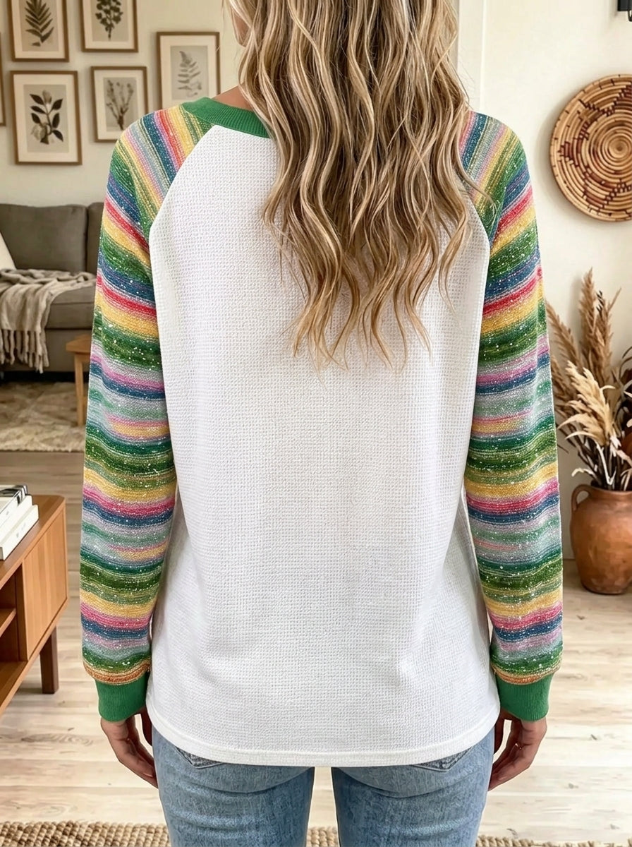 Women's Rainbow Stripe Christmas Tree Knit Top