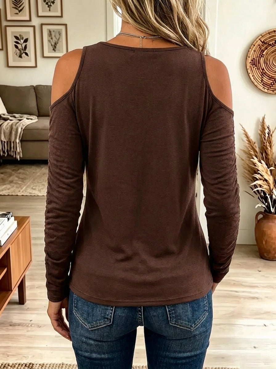 Women's Cold-Shoulder Cowl Neck Ruched Top