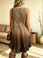 Women's Ombre Leopard Ruffle Sleeveless Mini Dress