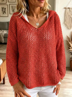 Retro Solid Color Loose Hooded Art Casual Stylish Long Sleeve Knitted Top