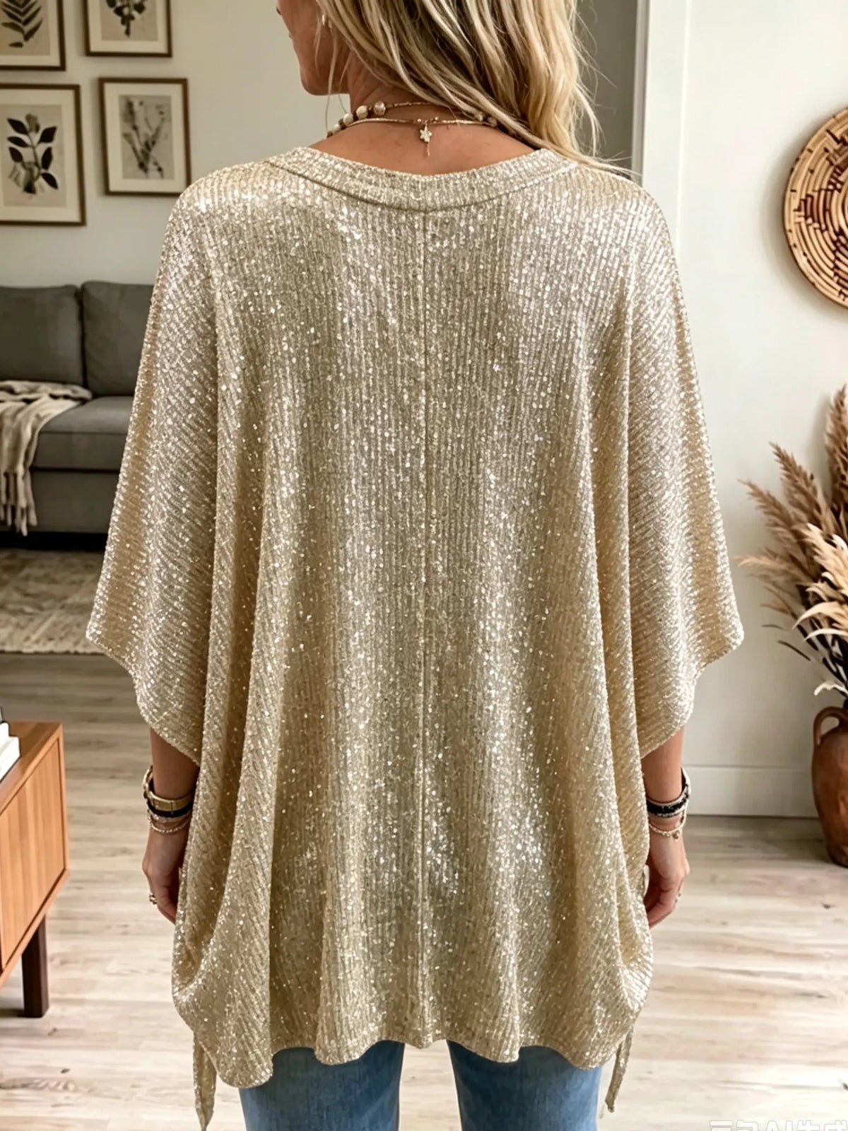 Women's Sequin V-NeckBlouse