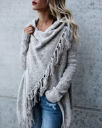 Women Striped Fringe Open Front Knit Cardigan