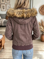 Women's Fux Fur Hooded Cotton Bomber Jacket