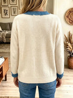 Women's Frayed Denim Trim Knit Cardigan Jacket