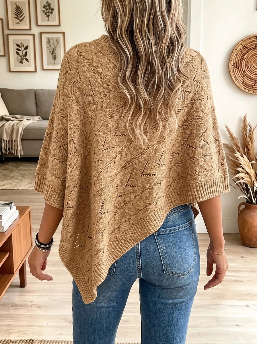 Women's Cable Knit V-Neck Poncho Sweater