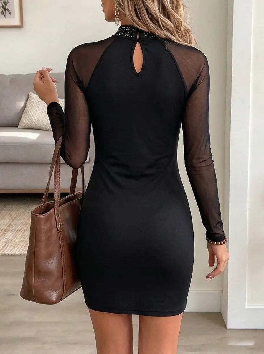 Women's Rhinestone Mesh Fitted Dress