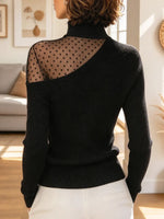 Retro Polka Dot Mesh Turtleneck Knit Art Casual Stylish Long Sleeve Sweater
