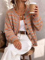 Retro Stripe Art Casual Stylish Long Sleeve Knitted Cardigan Sweater